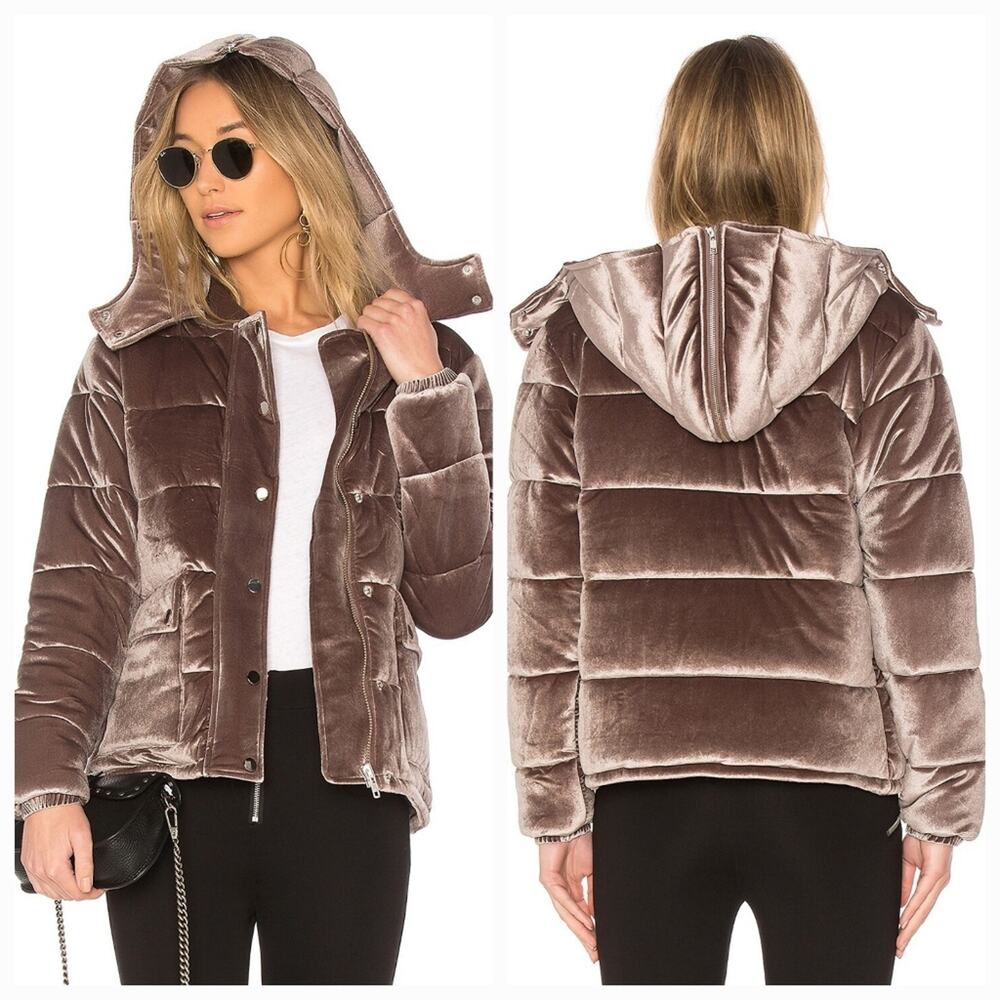 Lovers and Friends x REVOLVE Tulip Hooded Puffer in Grey Taupe XS